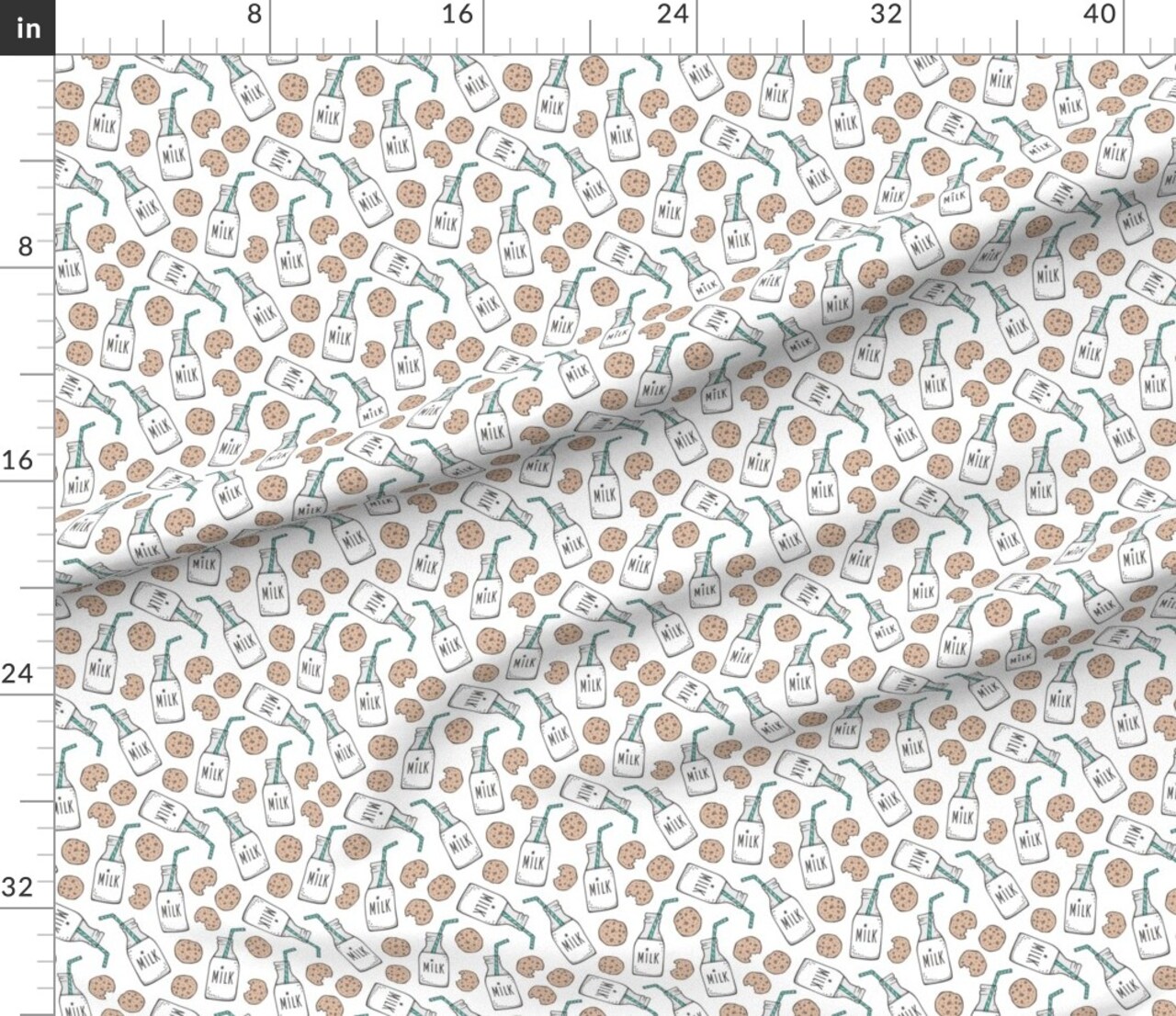 Chocolate Chip Milk And Cookies Cute Food Kitchen Small Scale Print Ditsy Snack Custom Printed Fabric by Spoonflower Various Fabrics by the Yard or Fat Quarter